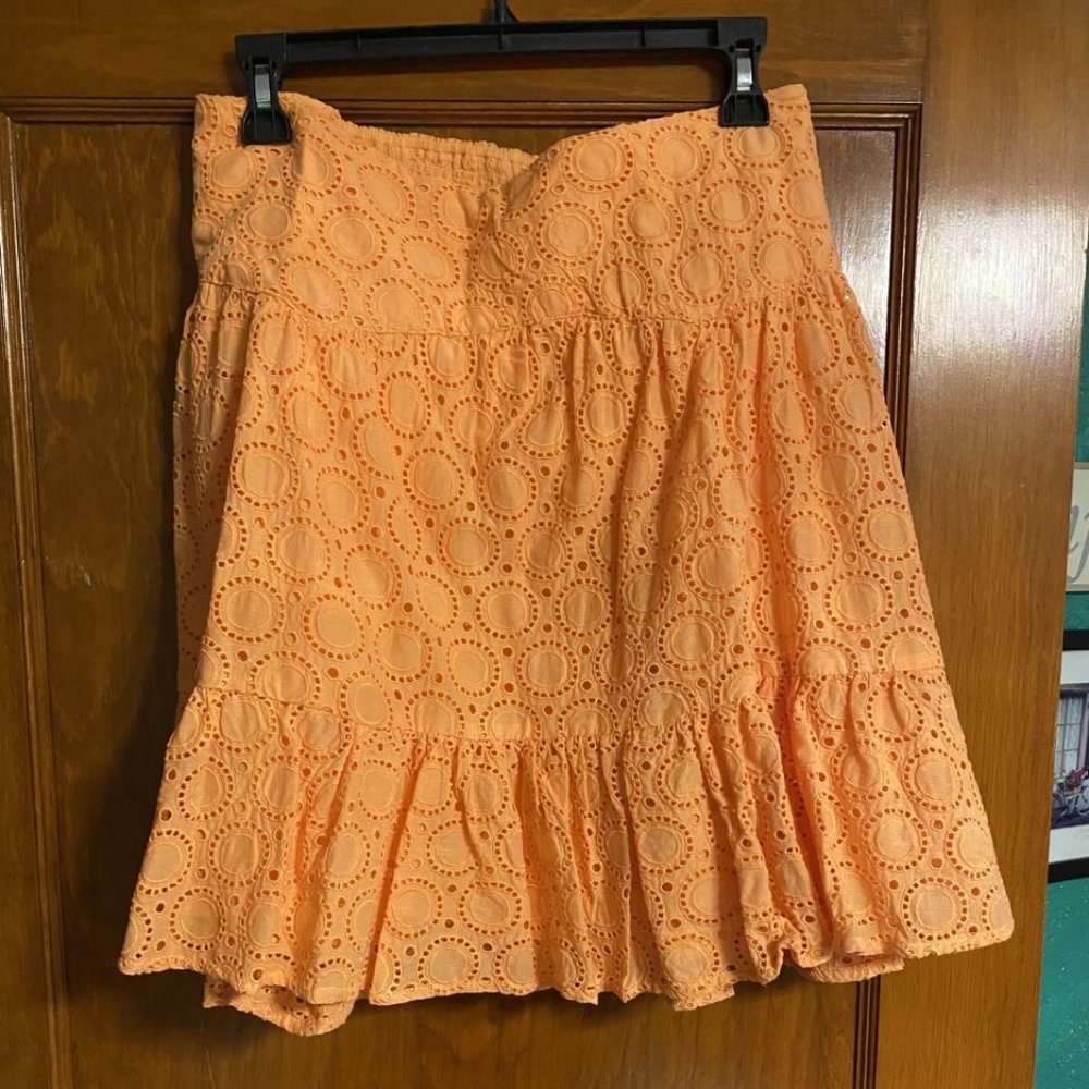 Anthropologie Orange Eyelet Mini Skirt